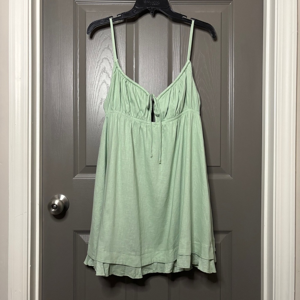 Princess Polly New Empress of Love Sage Mini Dress Size 10 Rayon/Linen Blend - Picture 4 of 11